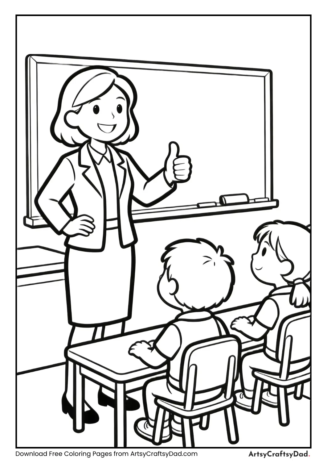 Teacher giving thumbs up coloring page