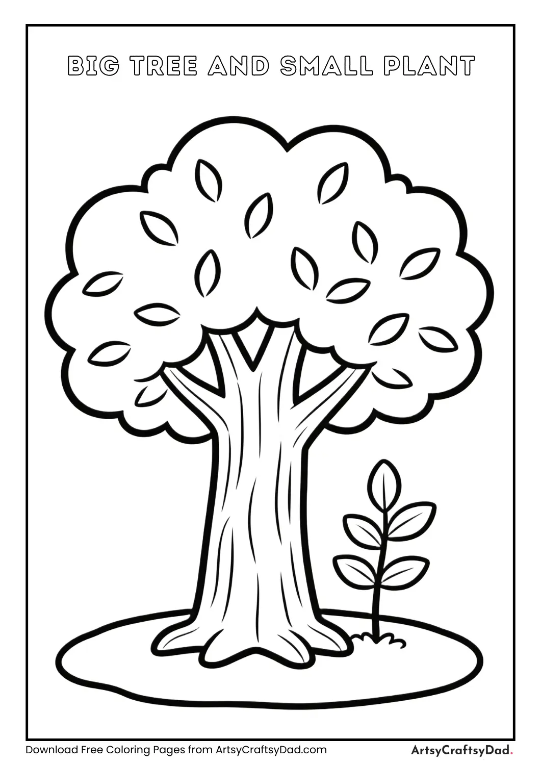 Large tree next to a small plant coloring page