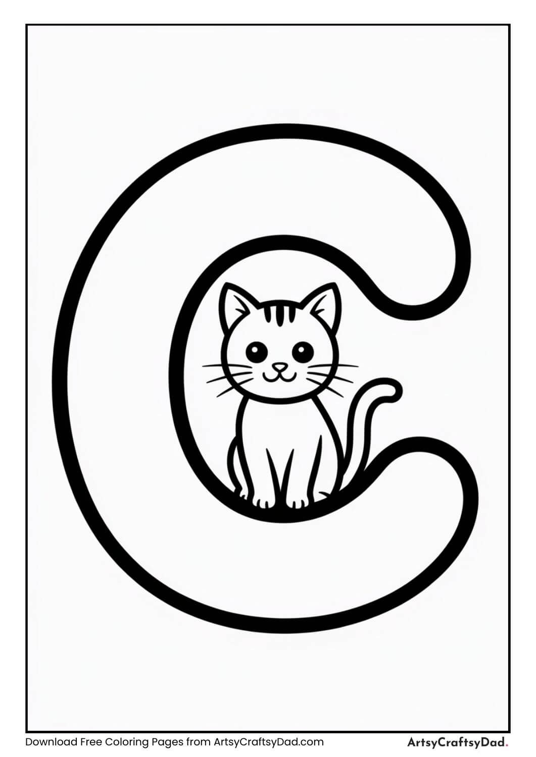 Letter C cat coloring page for children