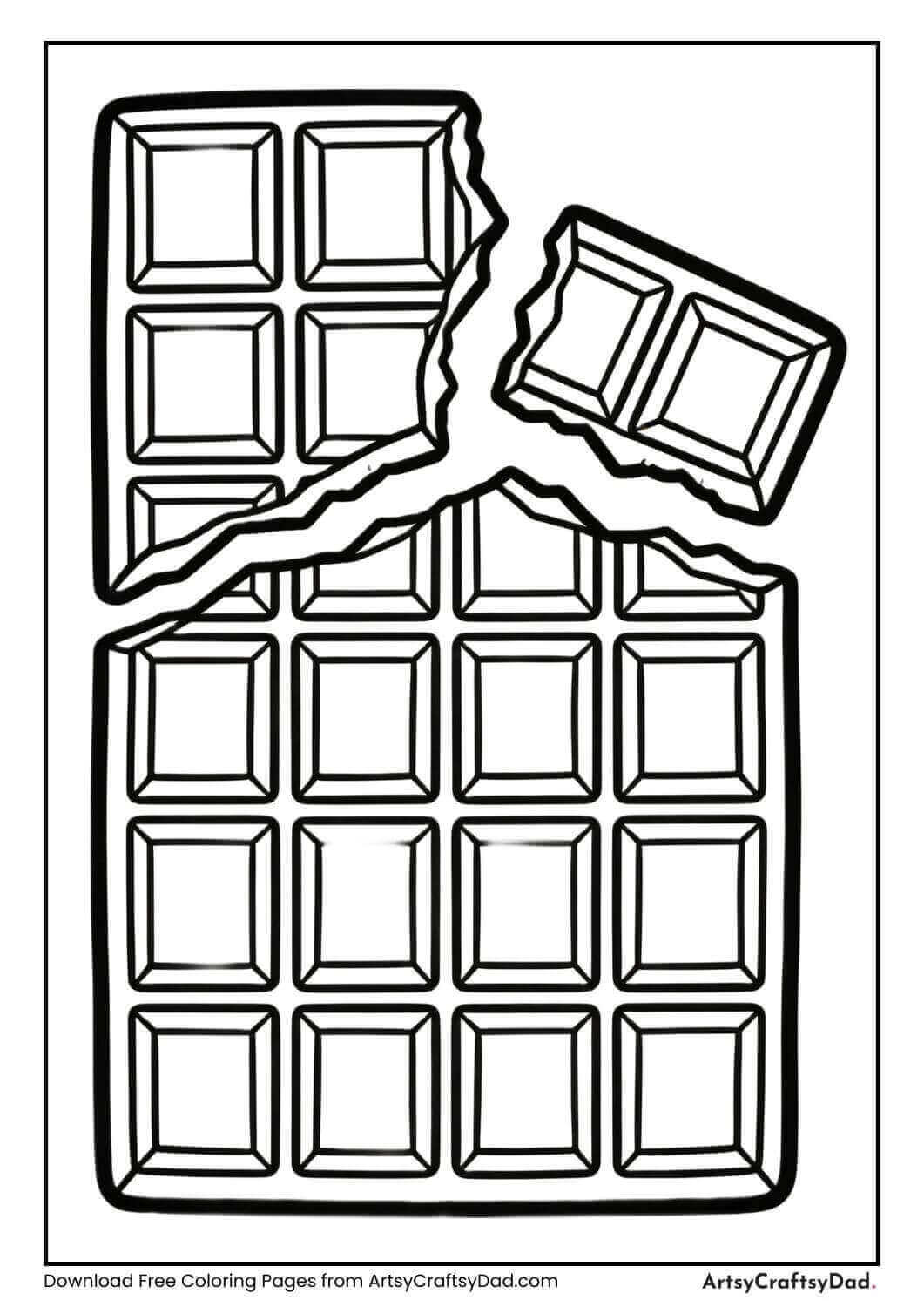 Broken chocolate bar coloring page for kids
