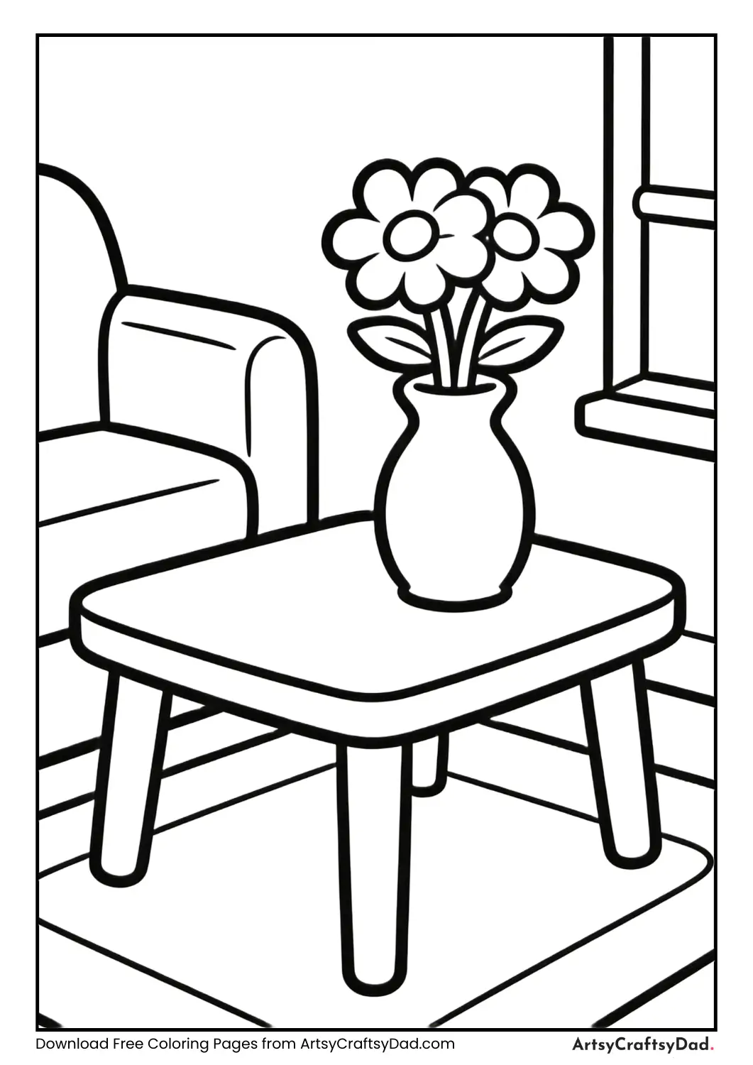 Coffee table black and white furniture coloring page