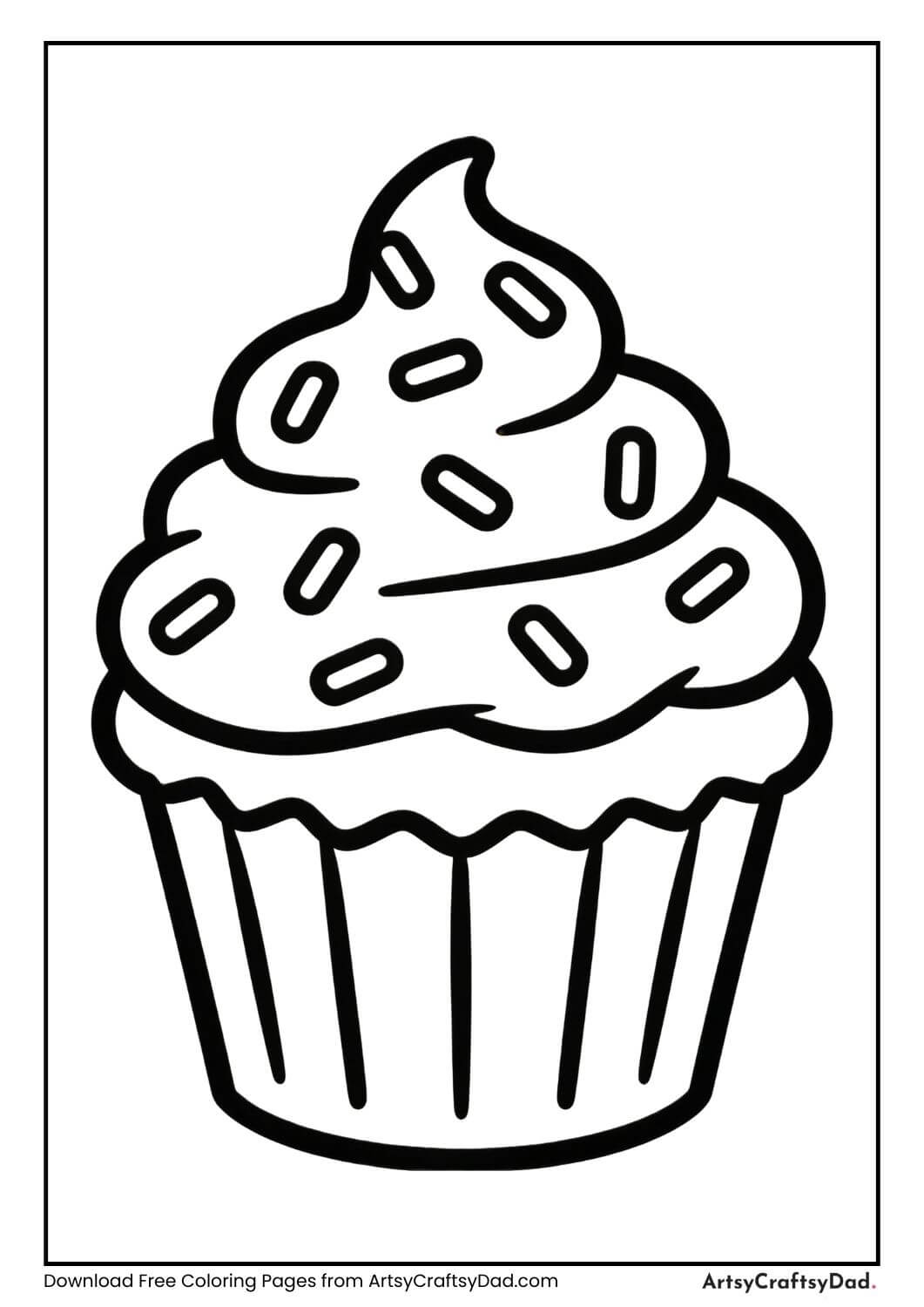 Cupcake with sprinkles black and white coloring page