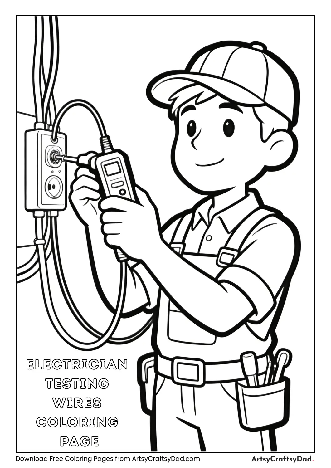 Electrician checking wires with tester coloring page