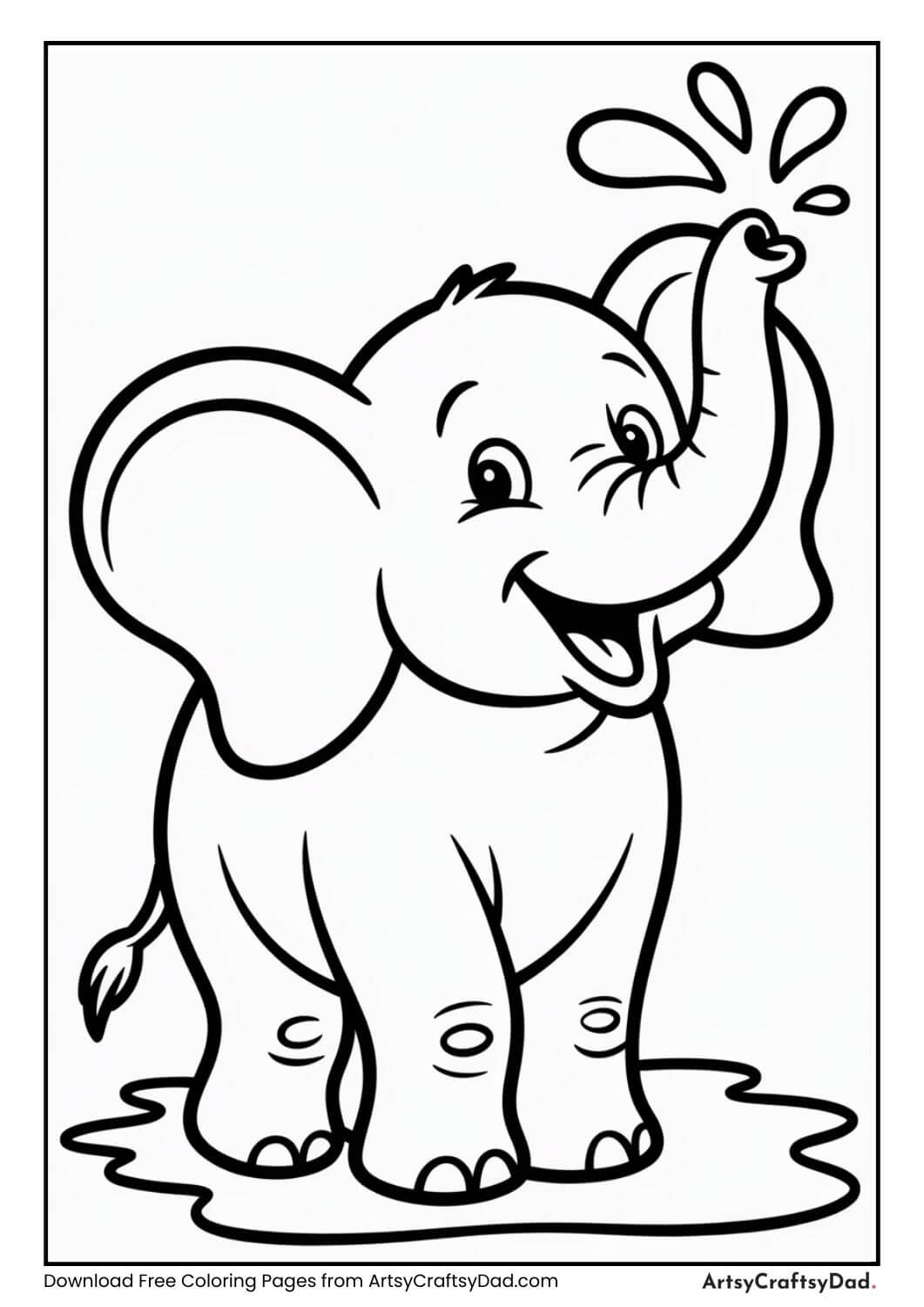 Black and white elephant zoo animal coloring page for kids