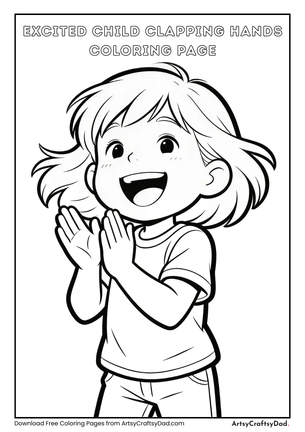 Happy child clapping hands in excitement coloring page