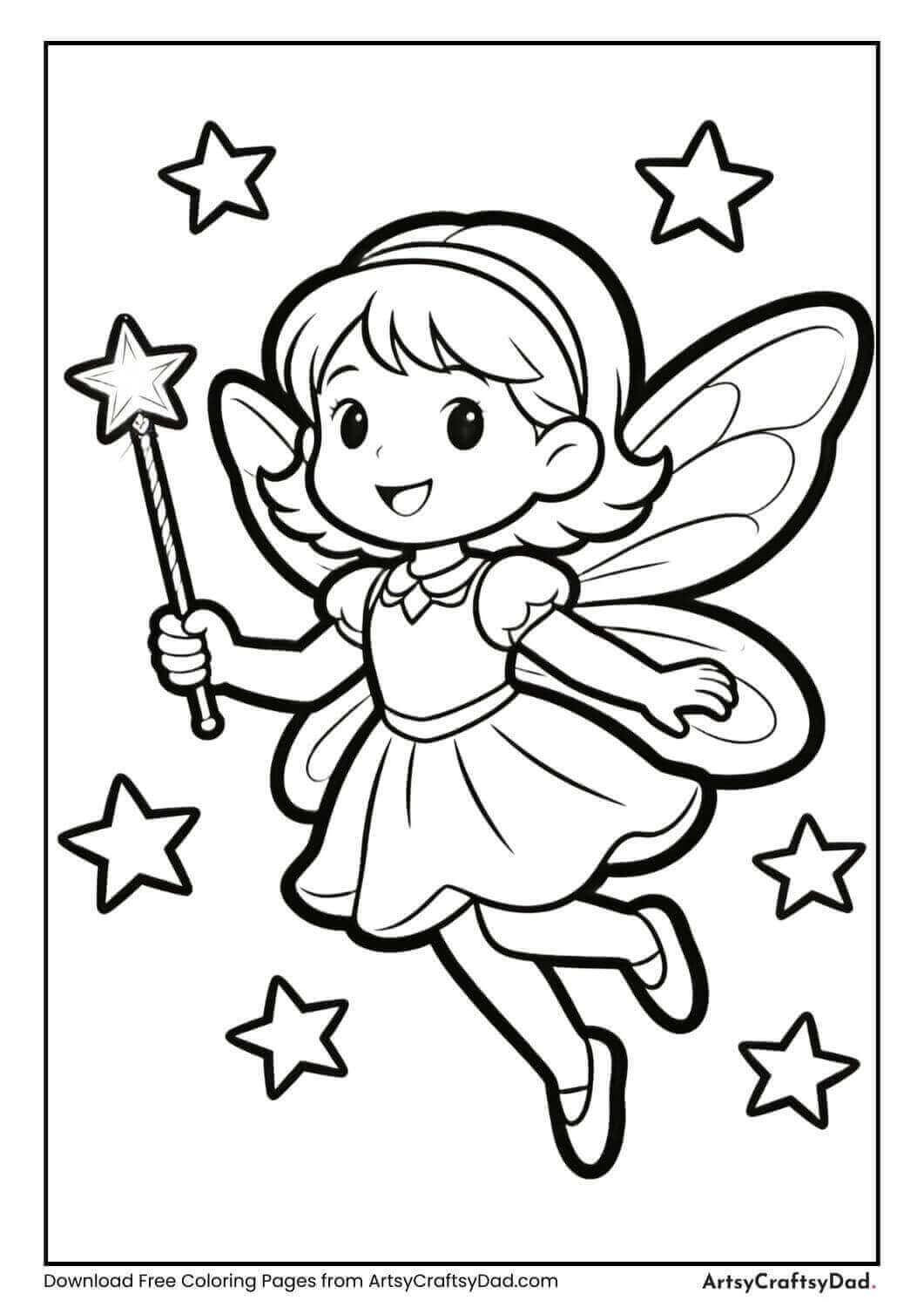 Fairy holding a magic wand with stars around