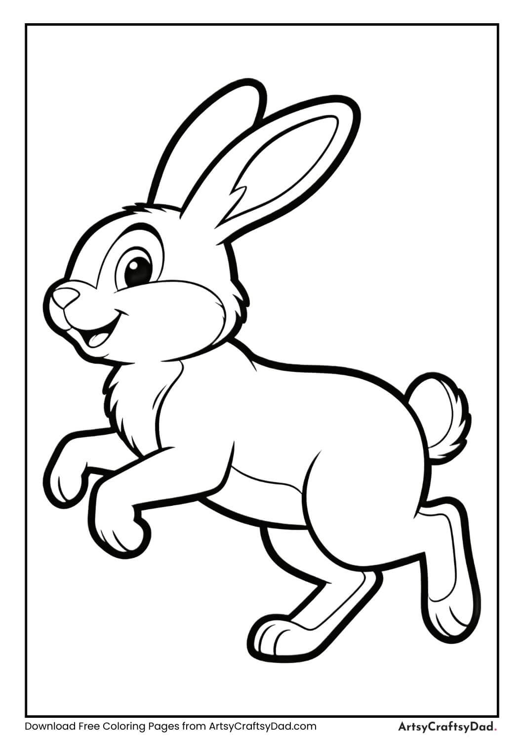 Hopping rabbit black and white coloring page