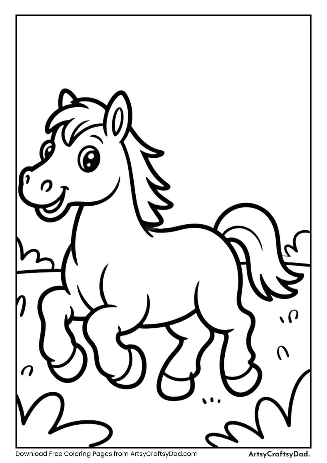 Running horse coloring page for kids
