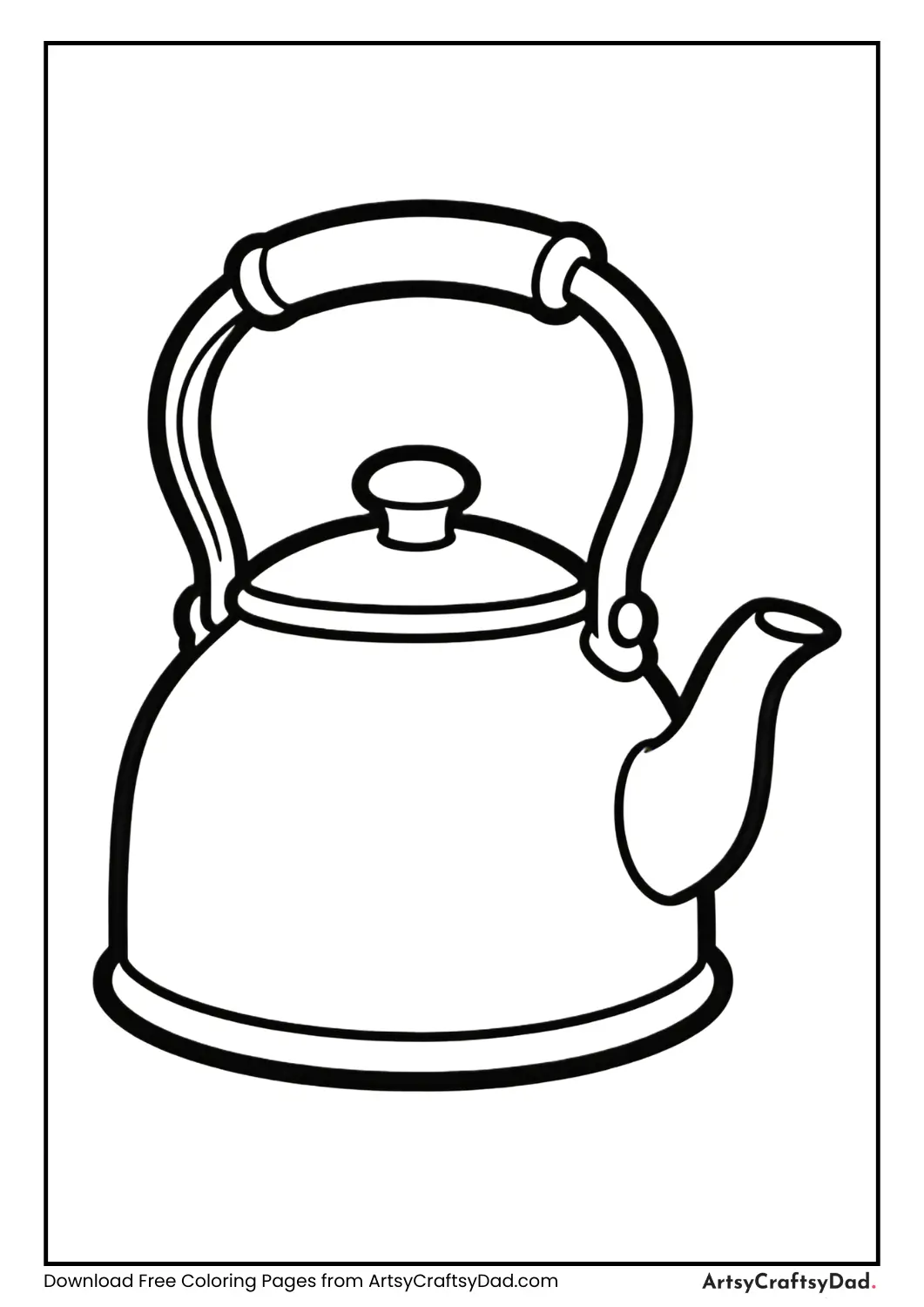 Black and white kettle coloring page for kids