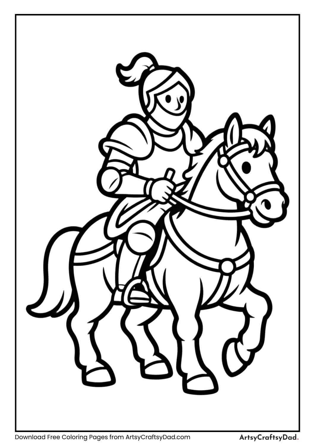 Knight riding a horse coloring page for kids
