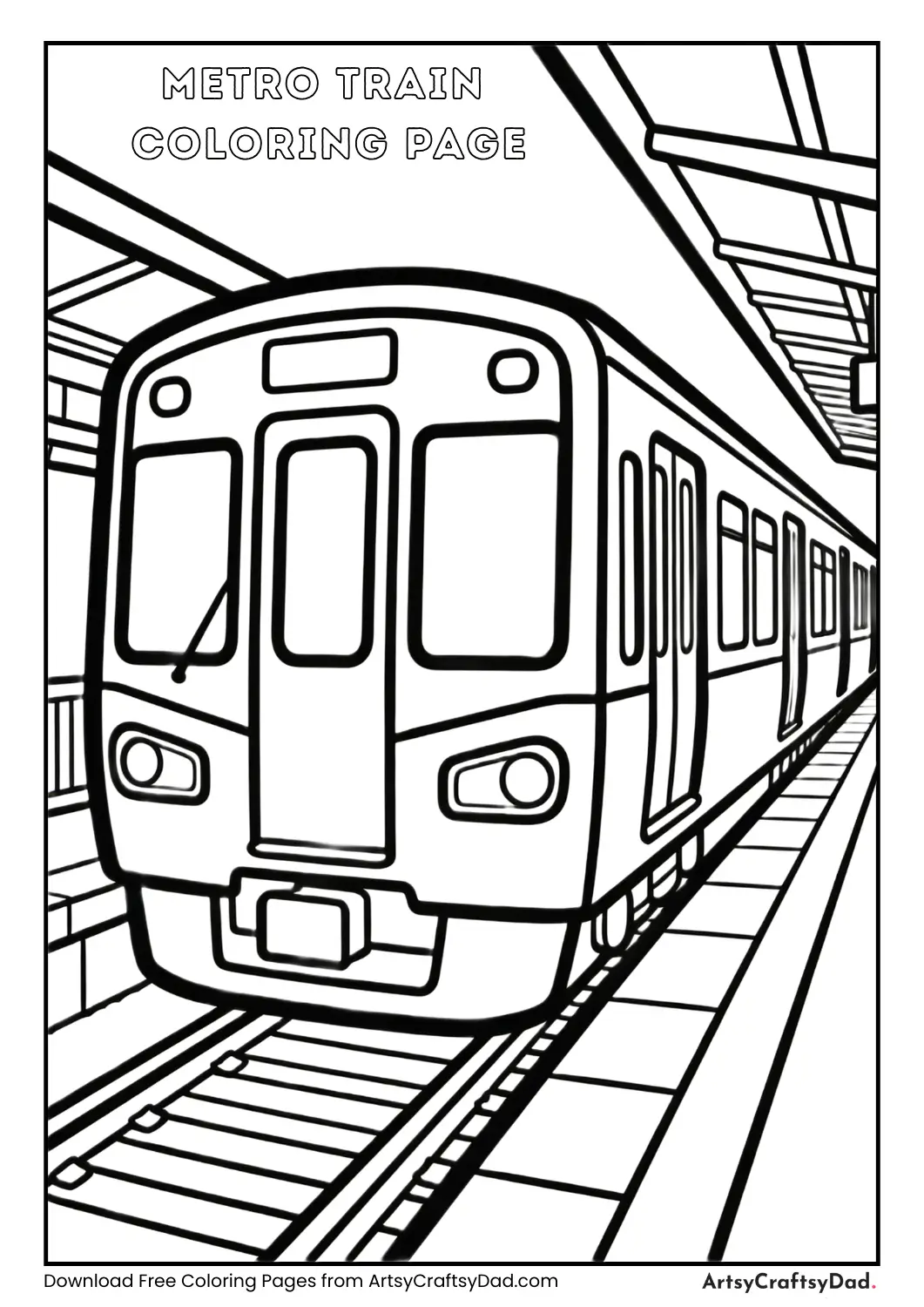 Metro train coloring page in black and white