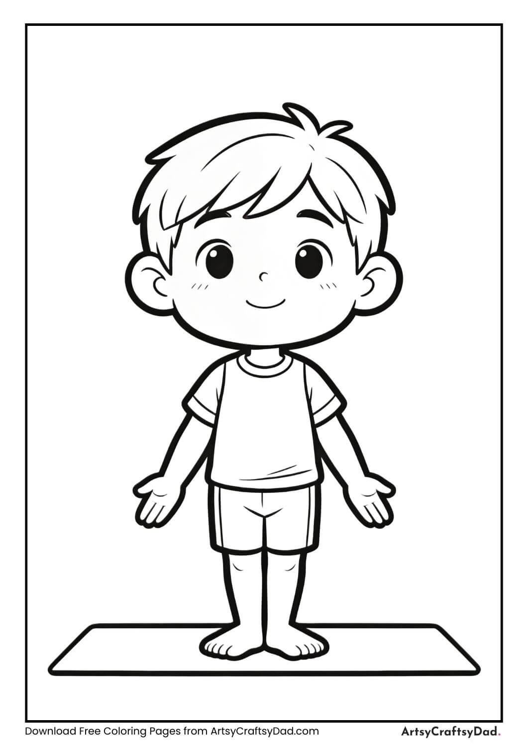 Child standing in mountain pose yoga coloring page