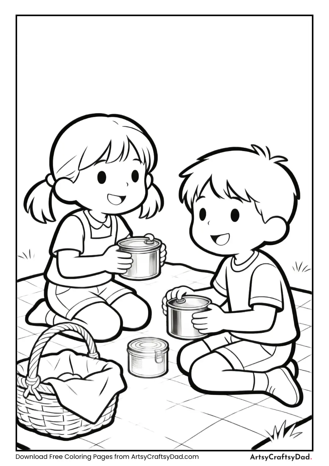 Plastic-free picnic with reusable containers coloring page