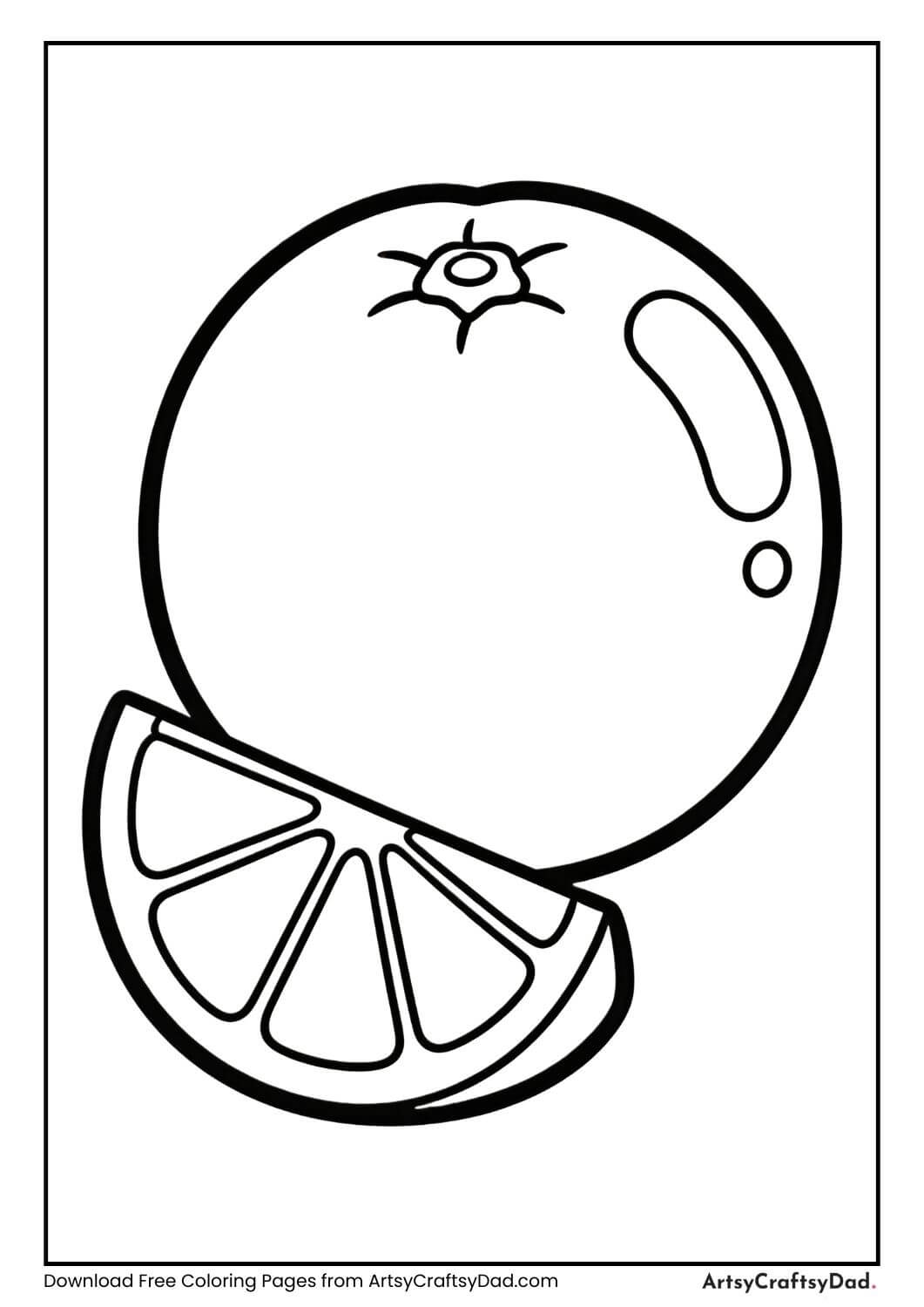 Black and white orange and slice coloring page for kids