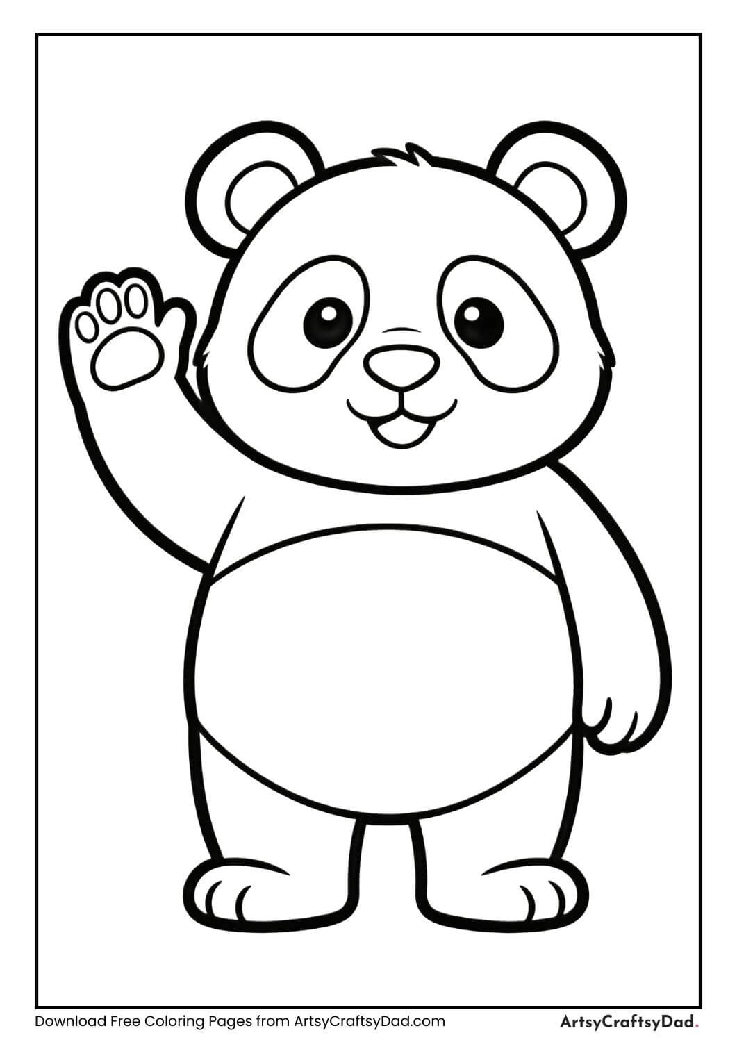 Panda waving hello simple coloring page