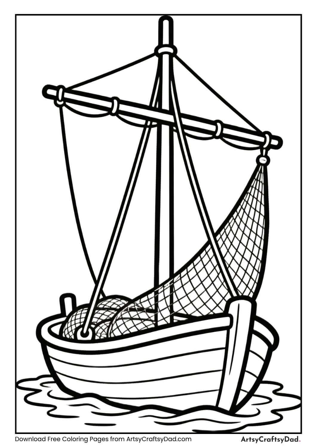 Pirate ship black and white coloring page for kids