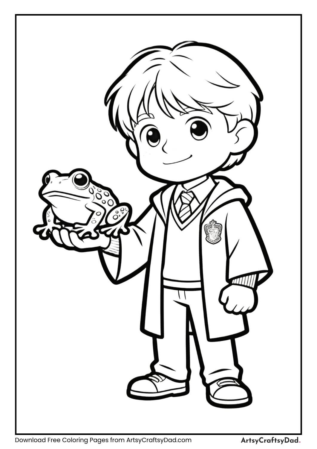 Ron Weasley holding a chocolate frog coloring page