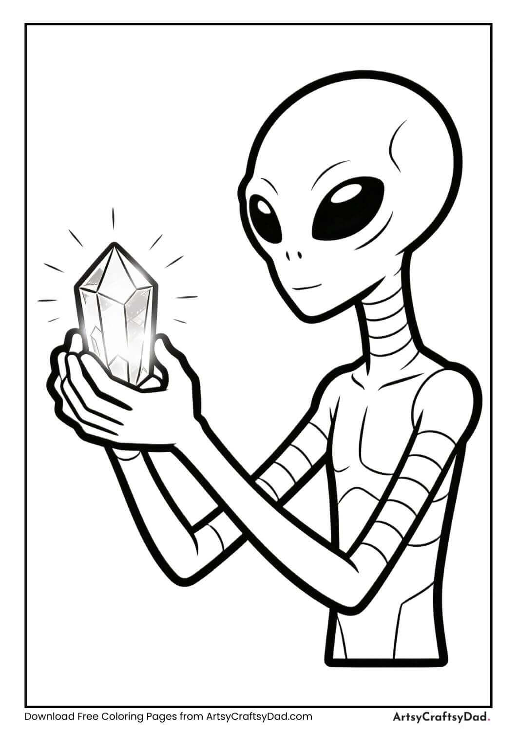 Tall alien holding a glowing crystal