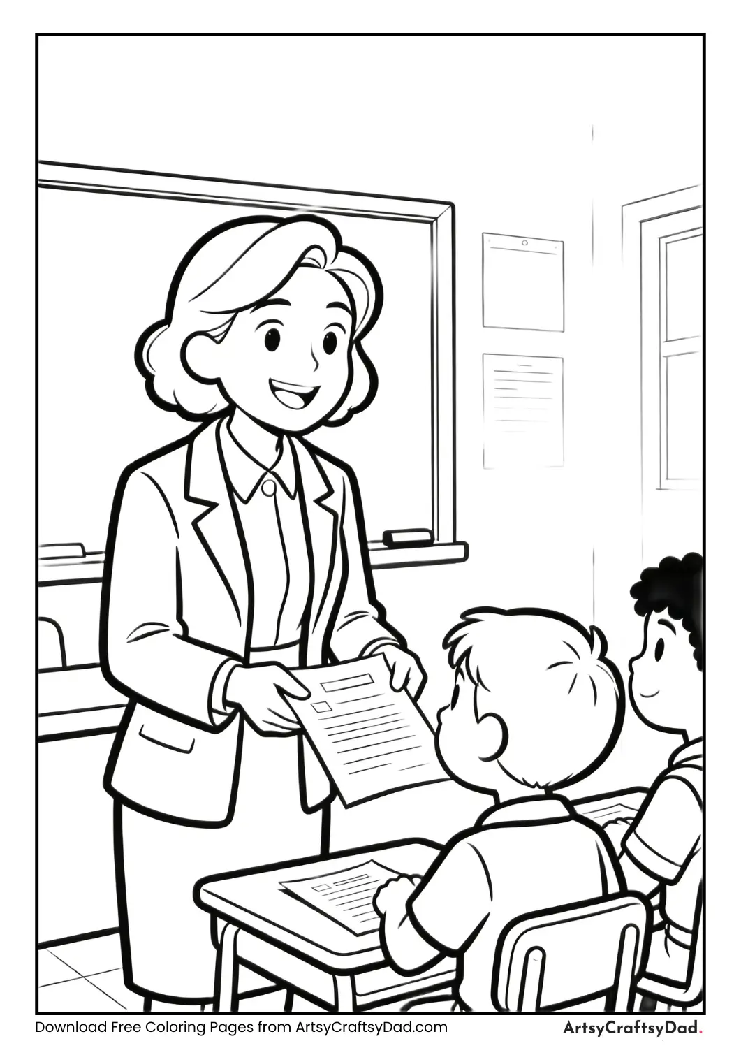 Teacher giving out exam papers to students