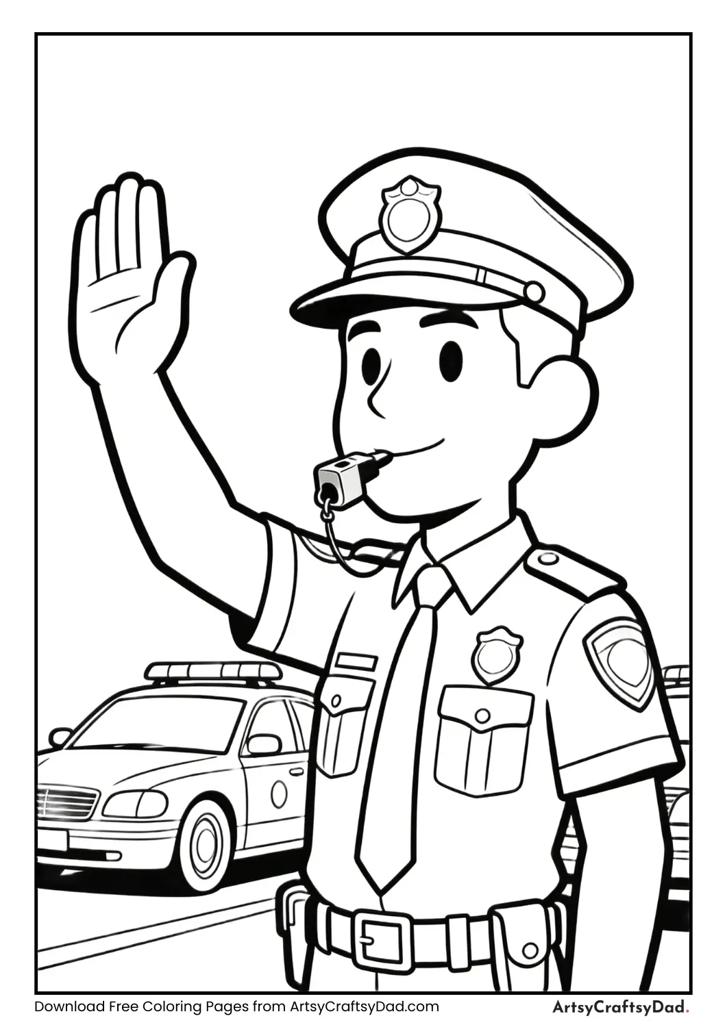 Police officer directing traffic at a busy intersection in black and white.