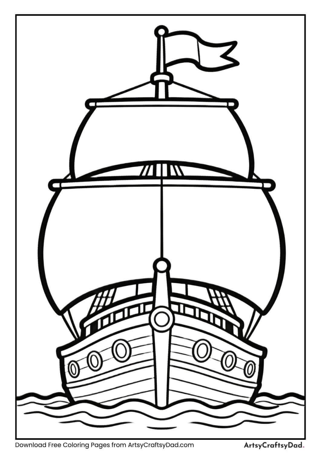 Classic ship black and white coloring page for kids