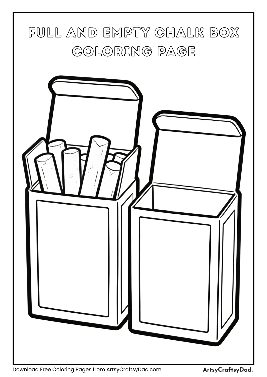 A chalk box full of chalk beside an empty chalk box for coloring.