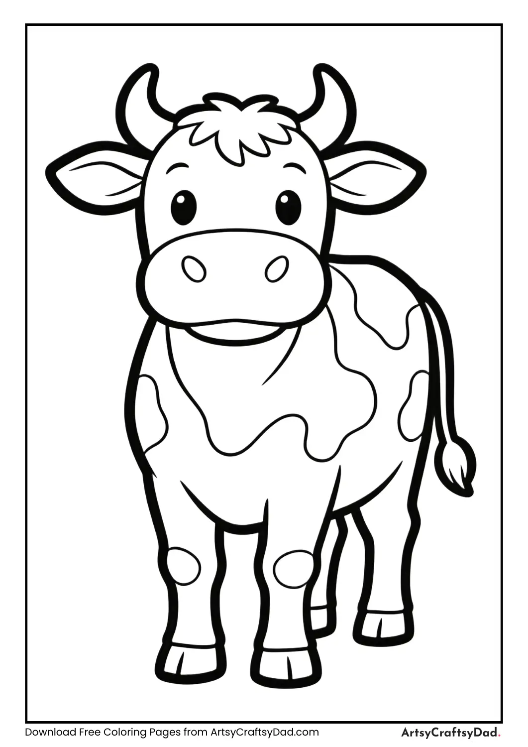 Large outline cow black and white coloring page