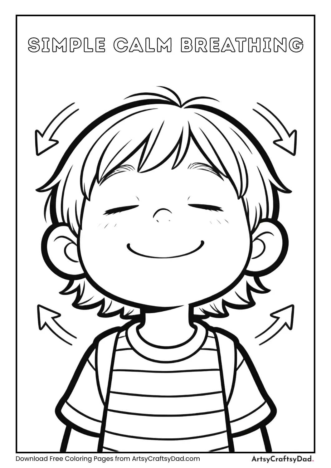 Child smiling practicing calm breathing coloring page