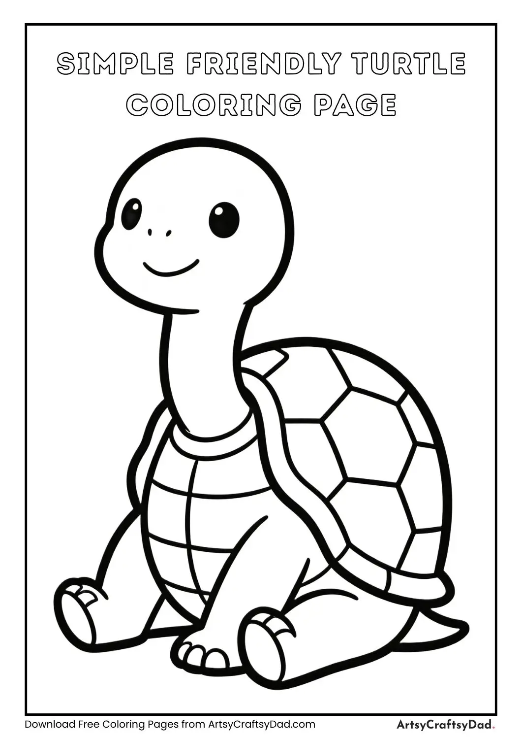 Friendly turtle black and white coloring page for kids