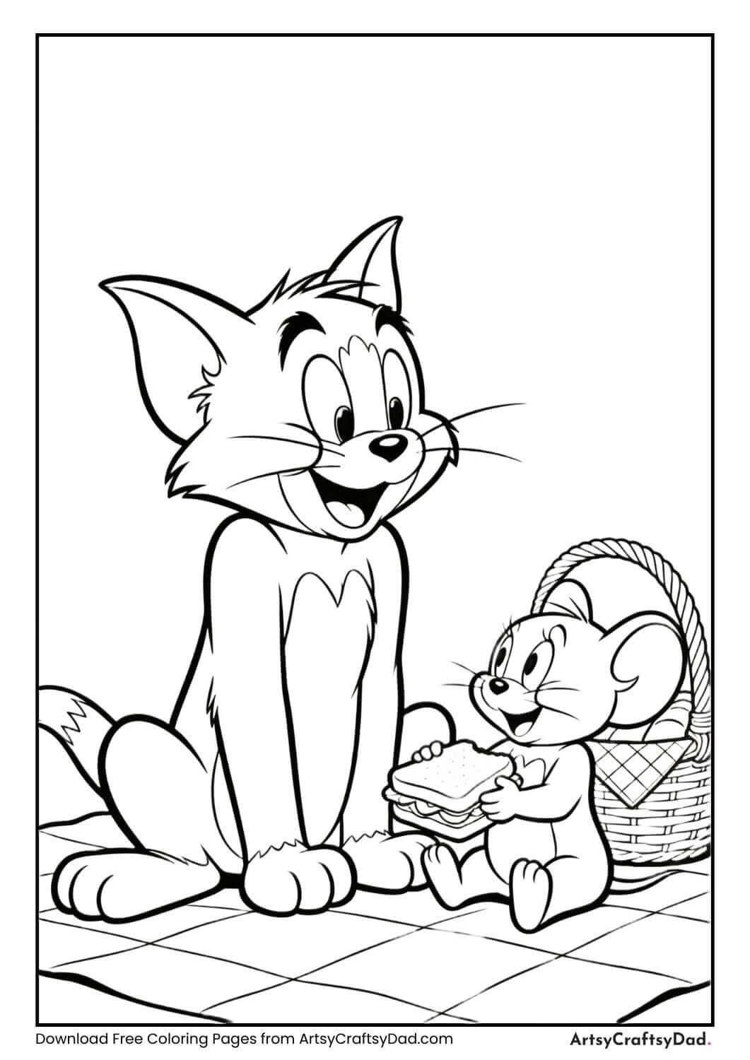 Tom and Jerry picnic coloring page