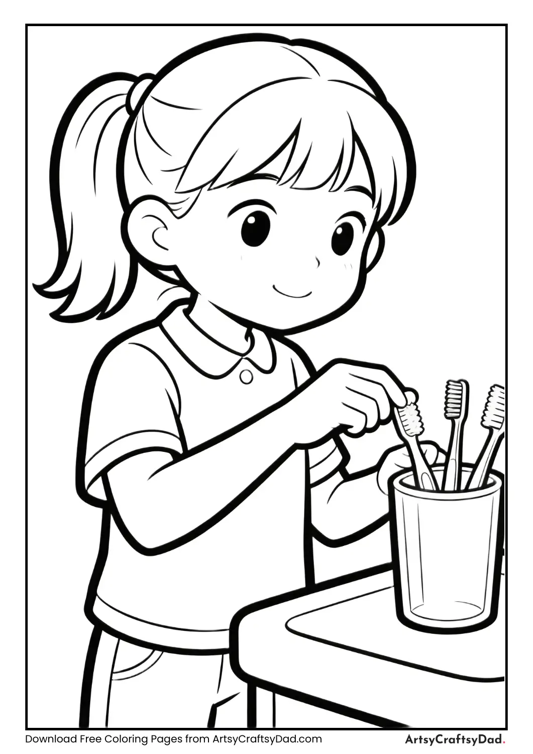 Clean toothbrush holder hygiene coloring page