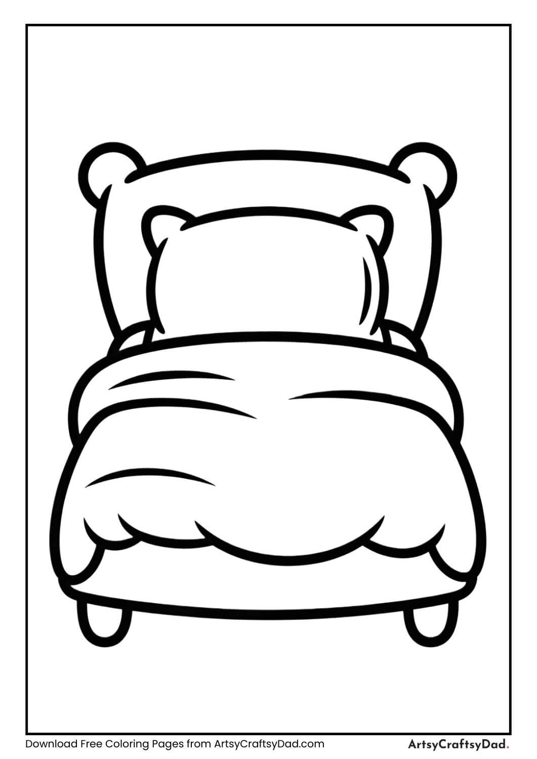 Bed black and white coloring page for children