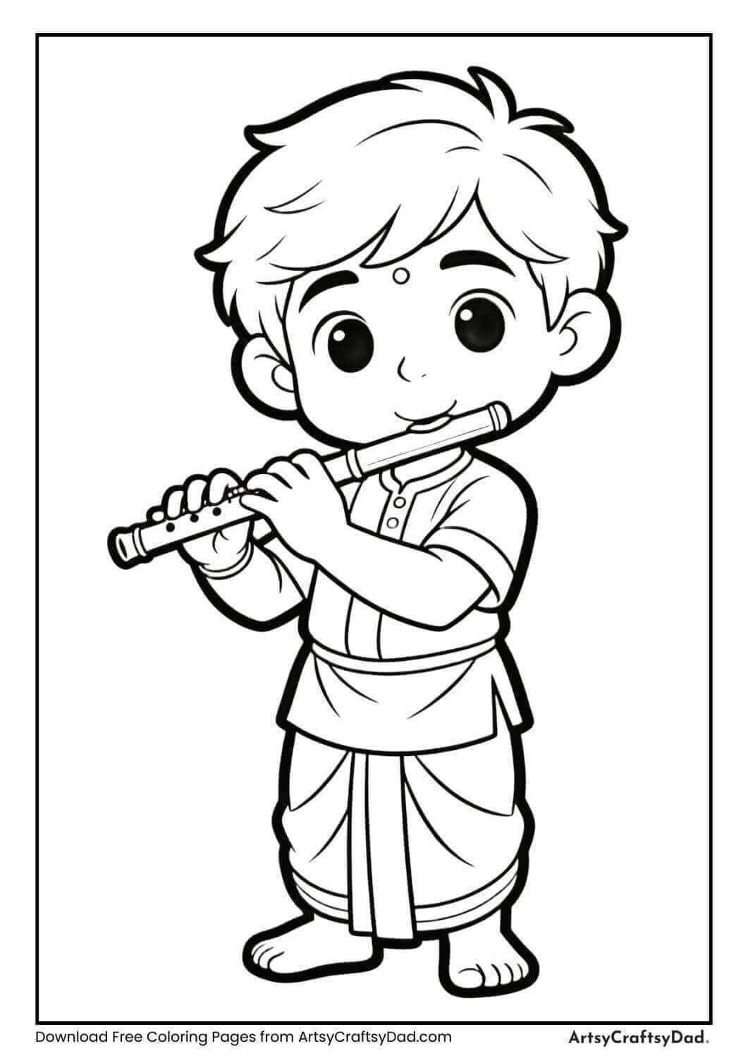 Indian boy in dhoti-kurta holding a flute
