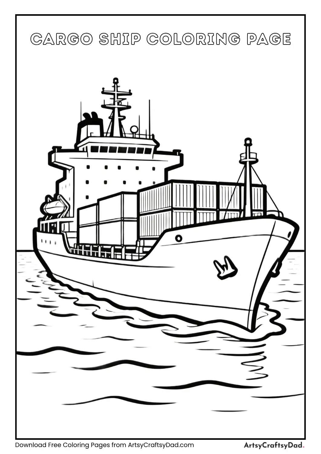 Cargo ship black and white coloring page