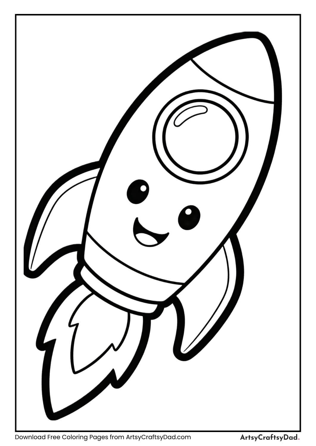 Cute cartoon space rocket coloring page