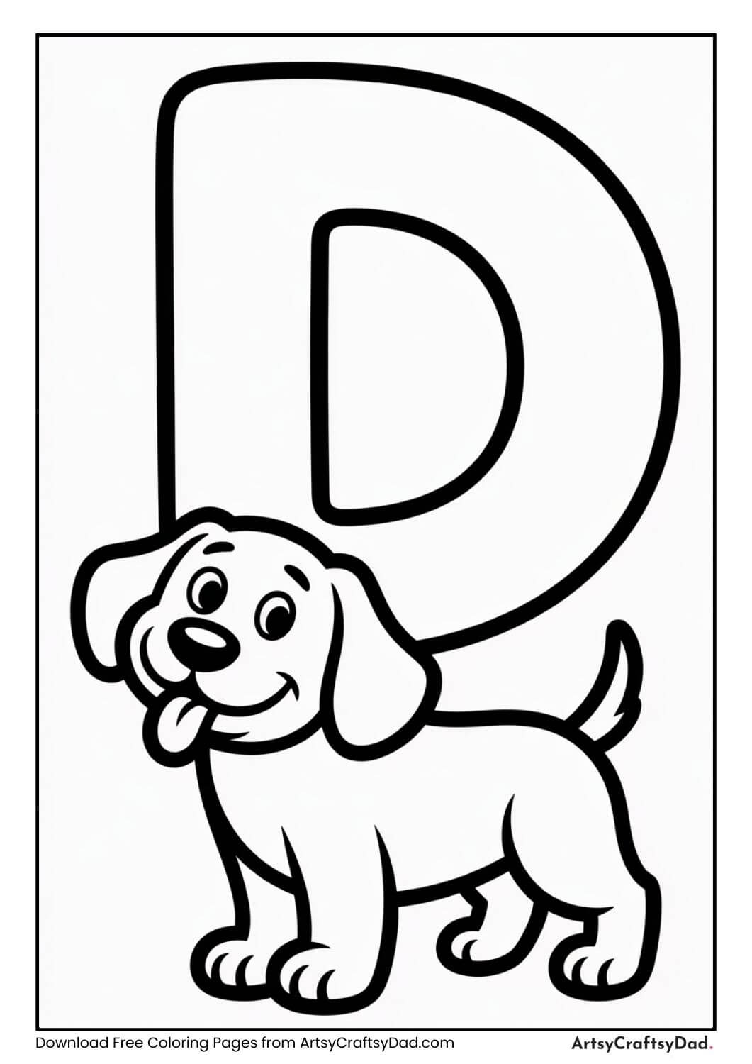 Alphabet D dog coloring sheet for kids