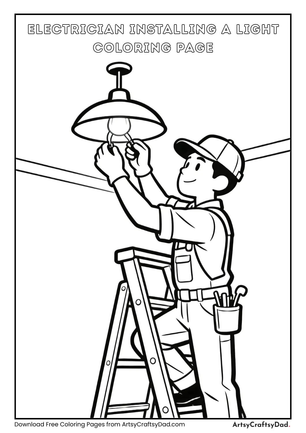 Electrician installing ceiling light coloring page