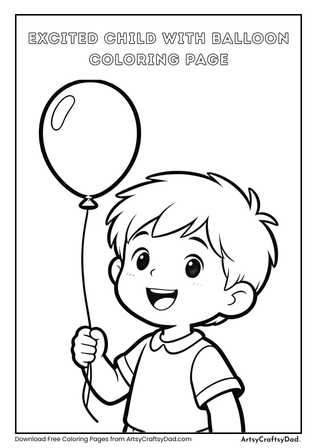 Excited child holding balloon coloring page