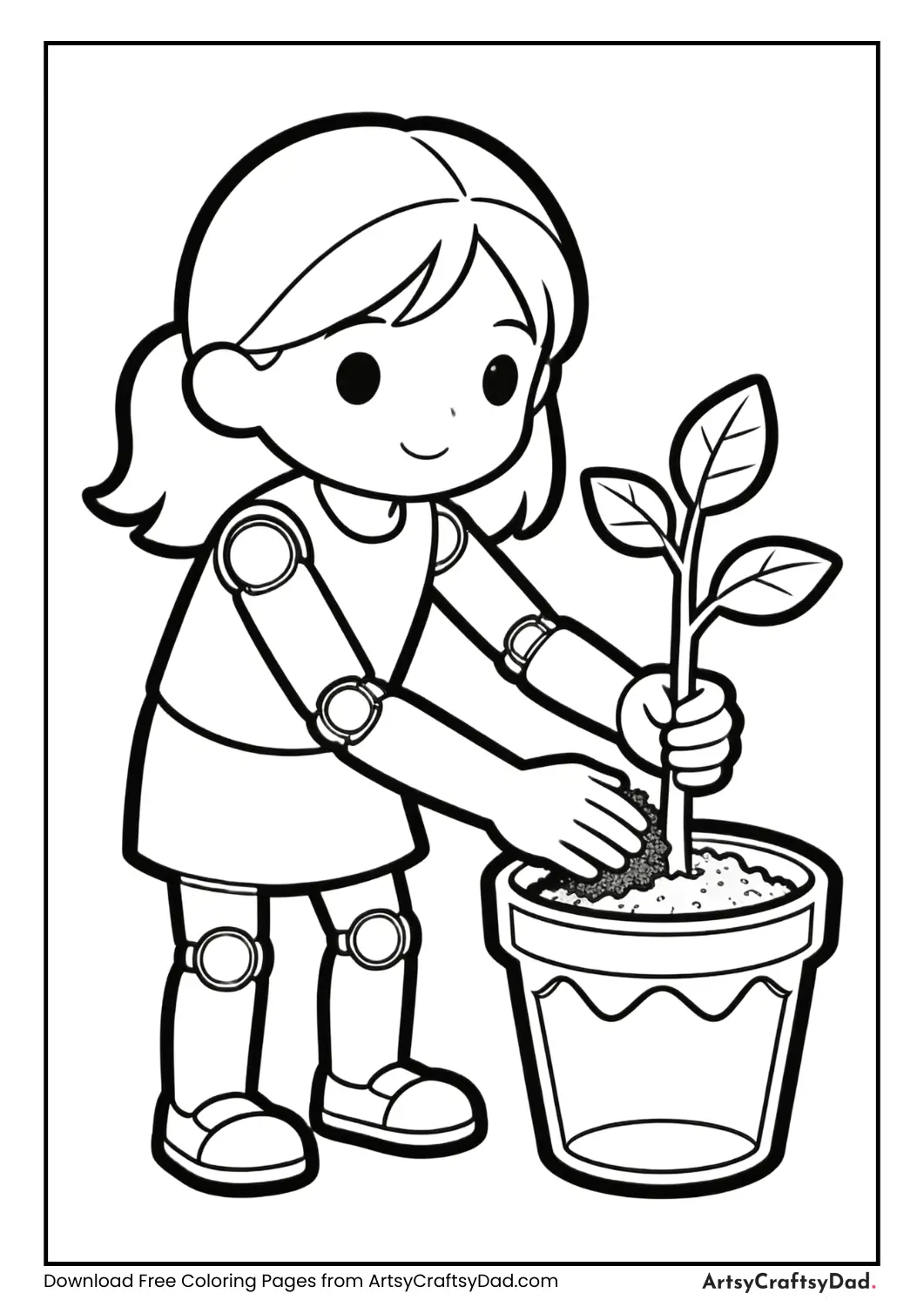Girl planting a sapling in a pot