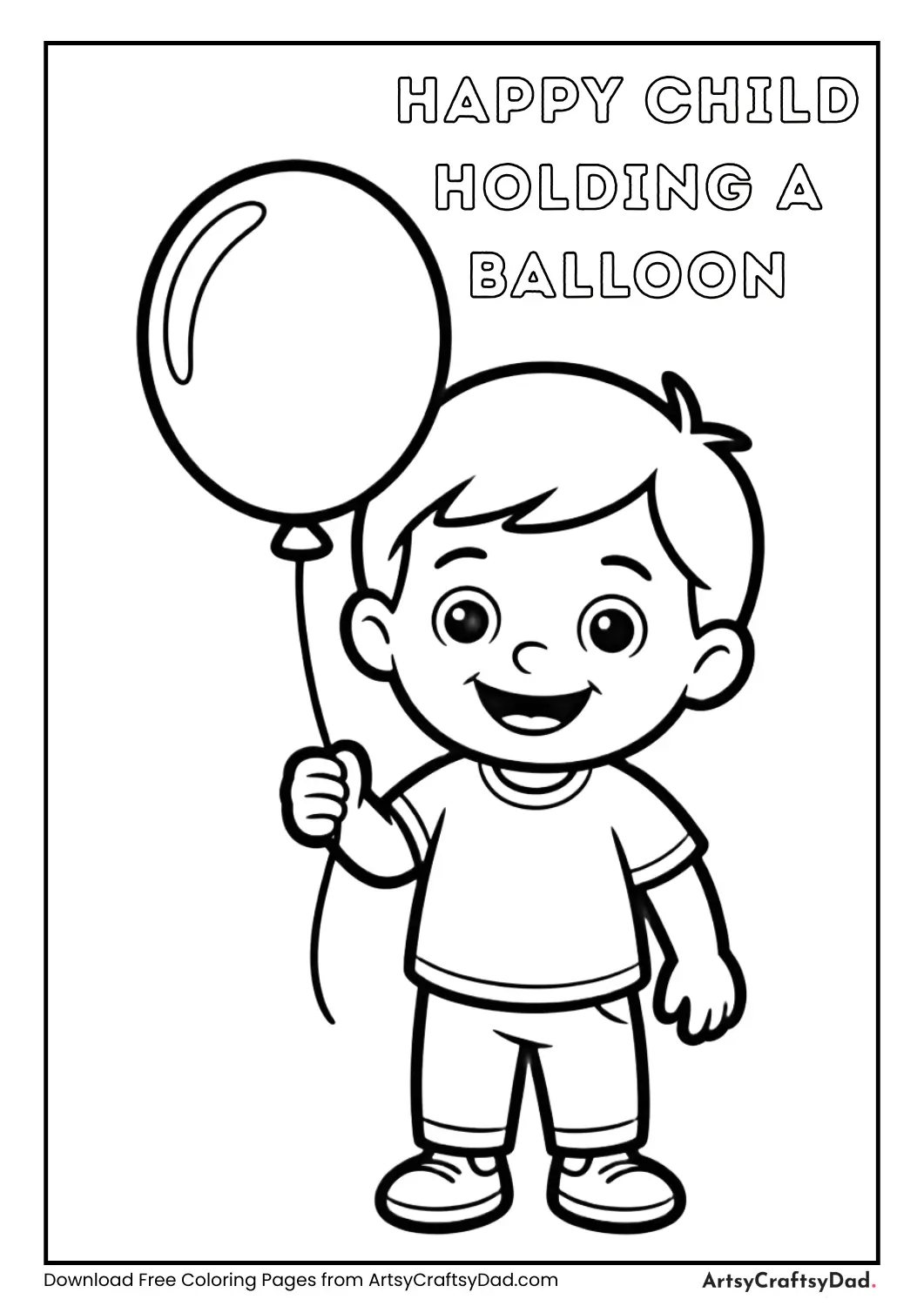 Happy child holding balloon coloring page