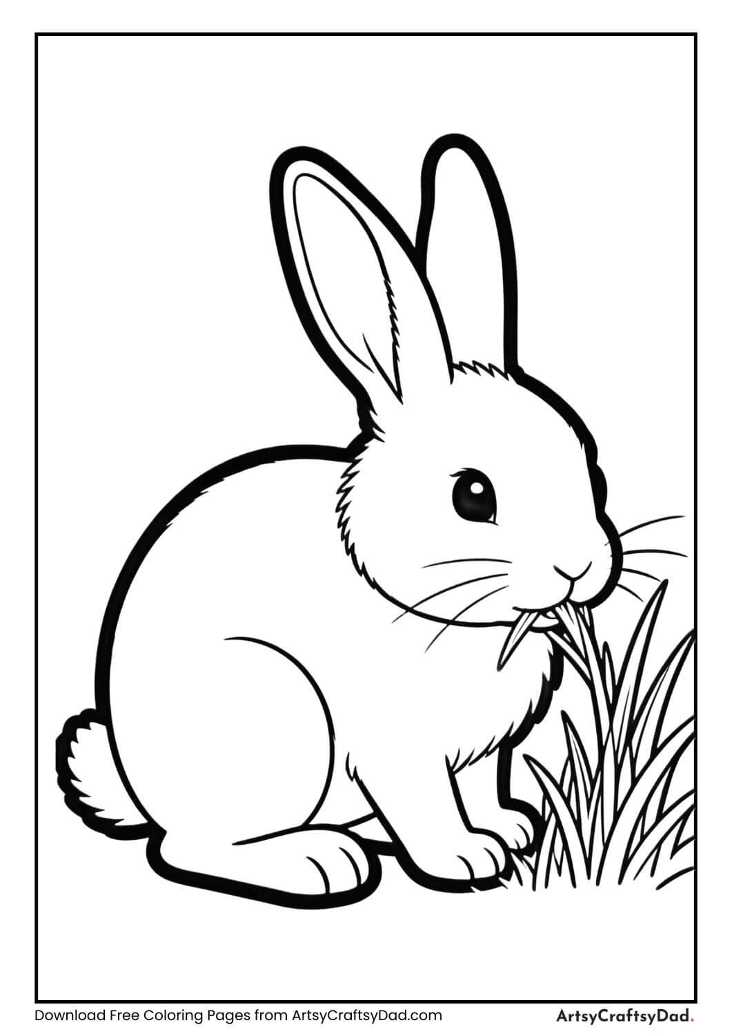 Rabbit eating grass coloring page for kids