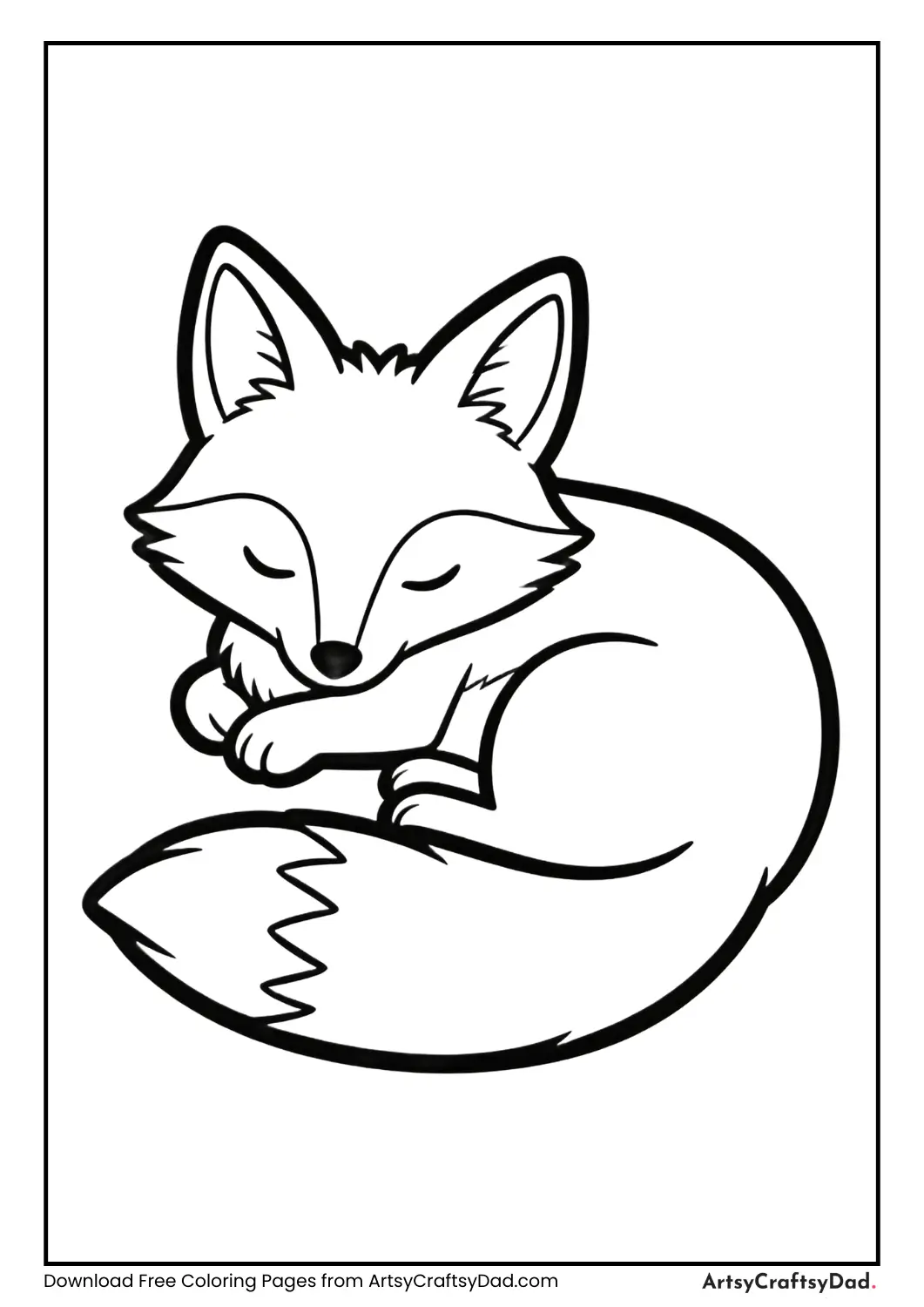 Fox resting black and white coloring page
