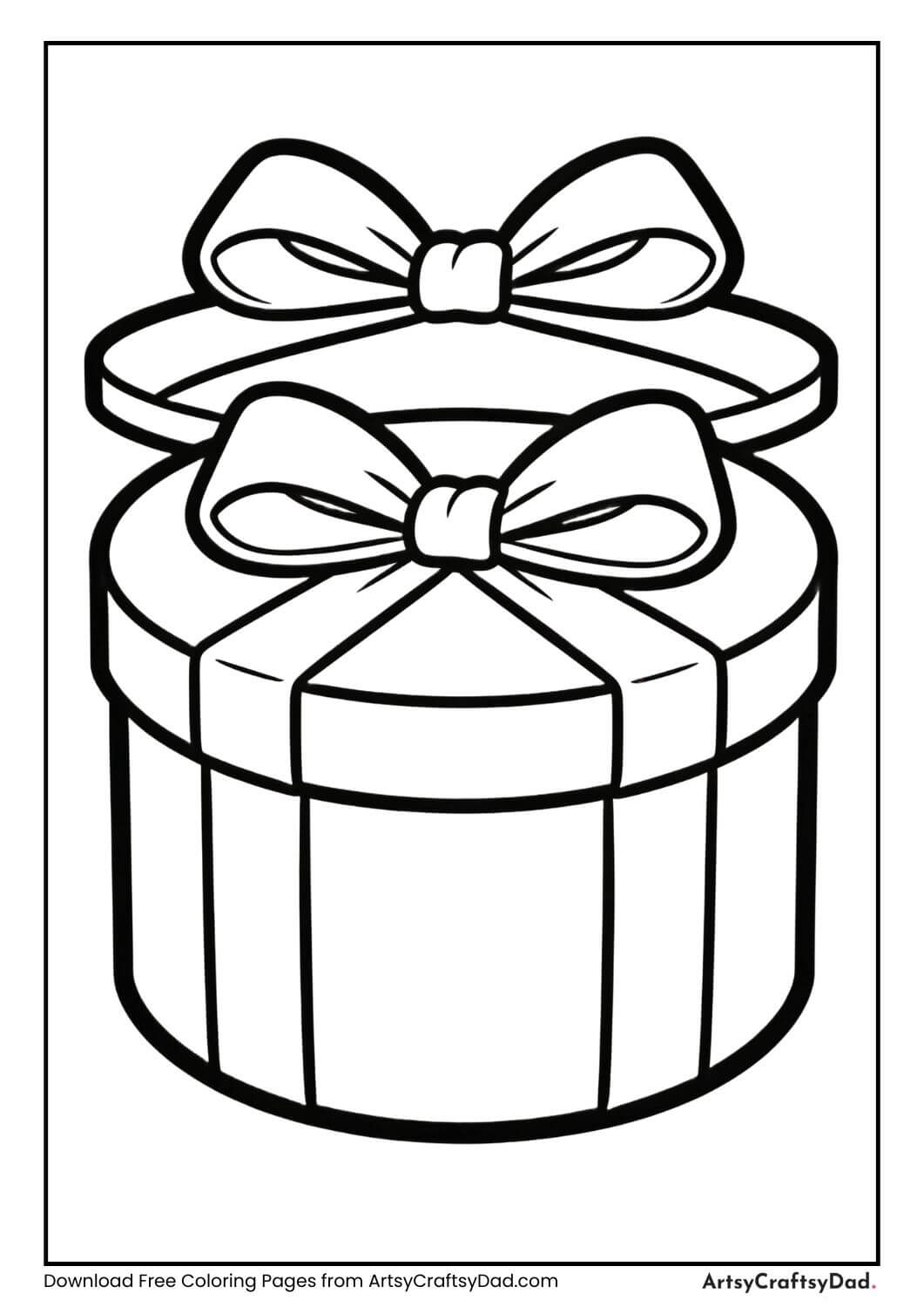 Round gift box with lid and ribbon