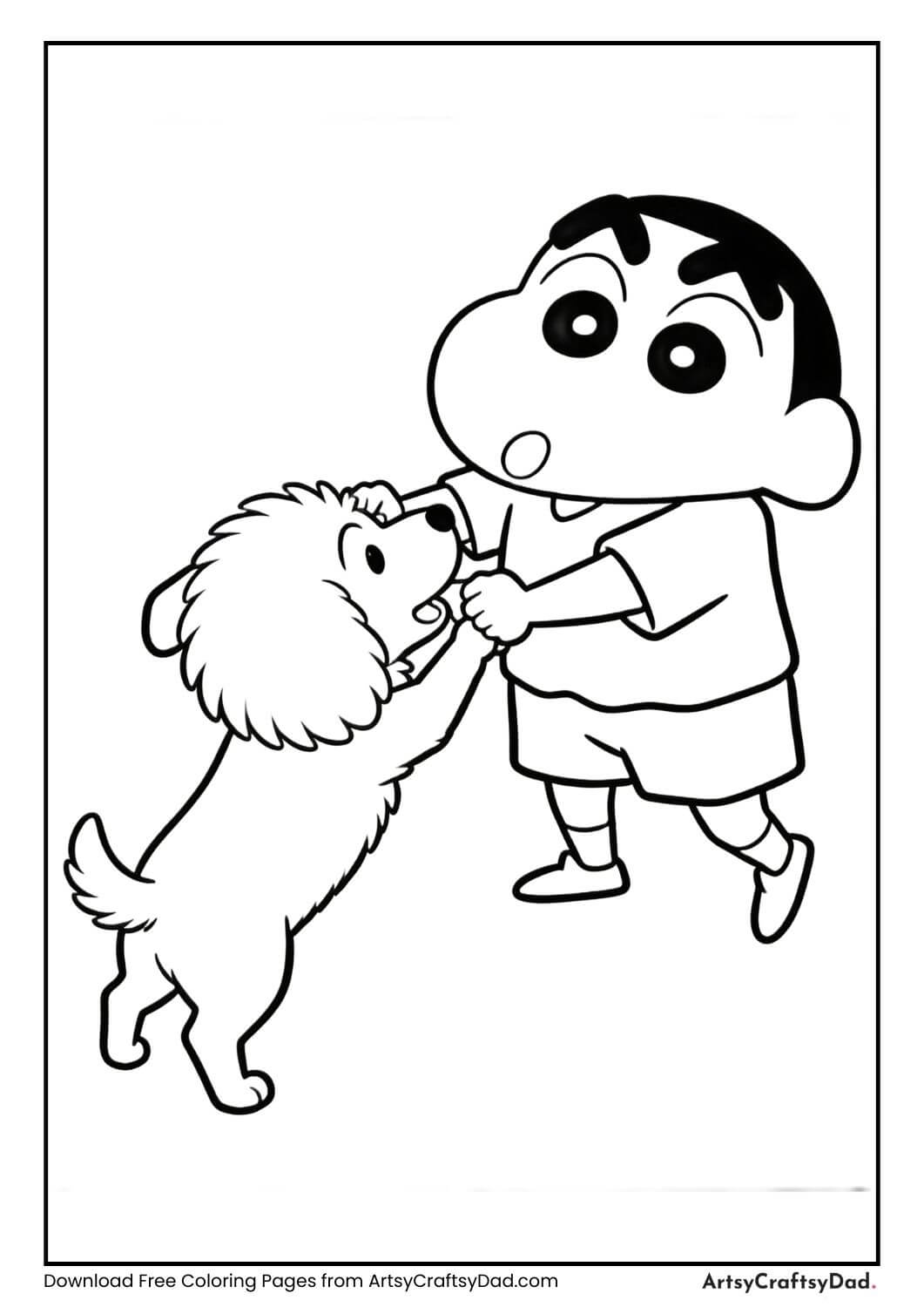 Shinchan playing with his dog Shiro