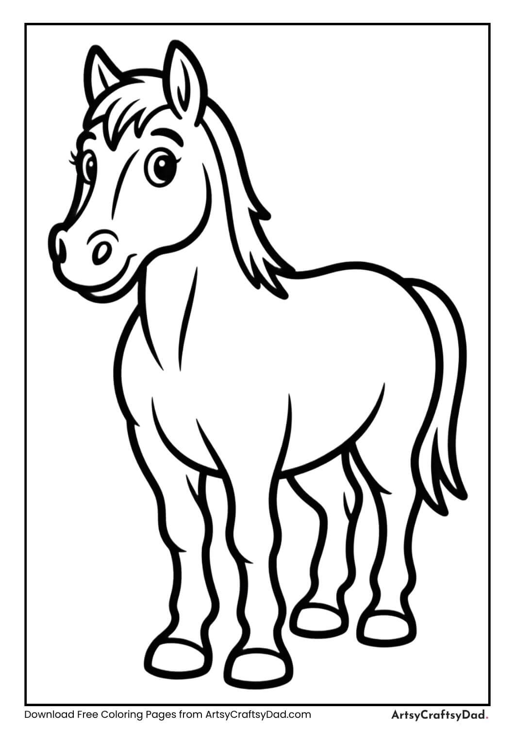 Side view horse black and white coloring page