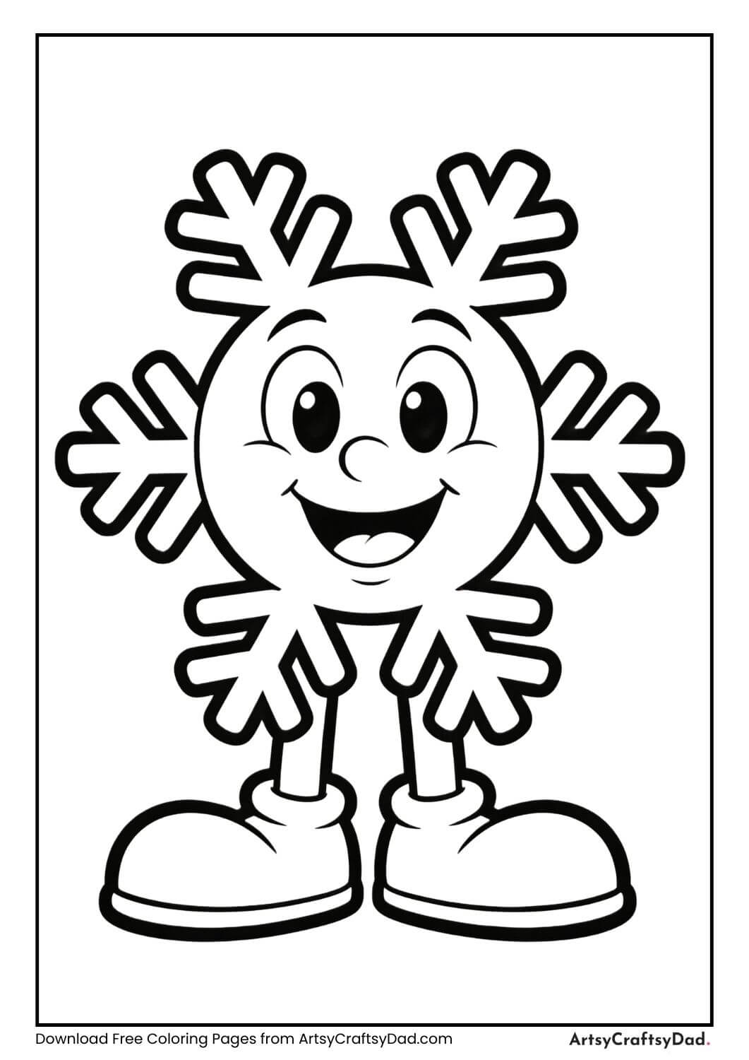 Smiling snowflake coloring page for kids