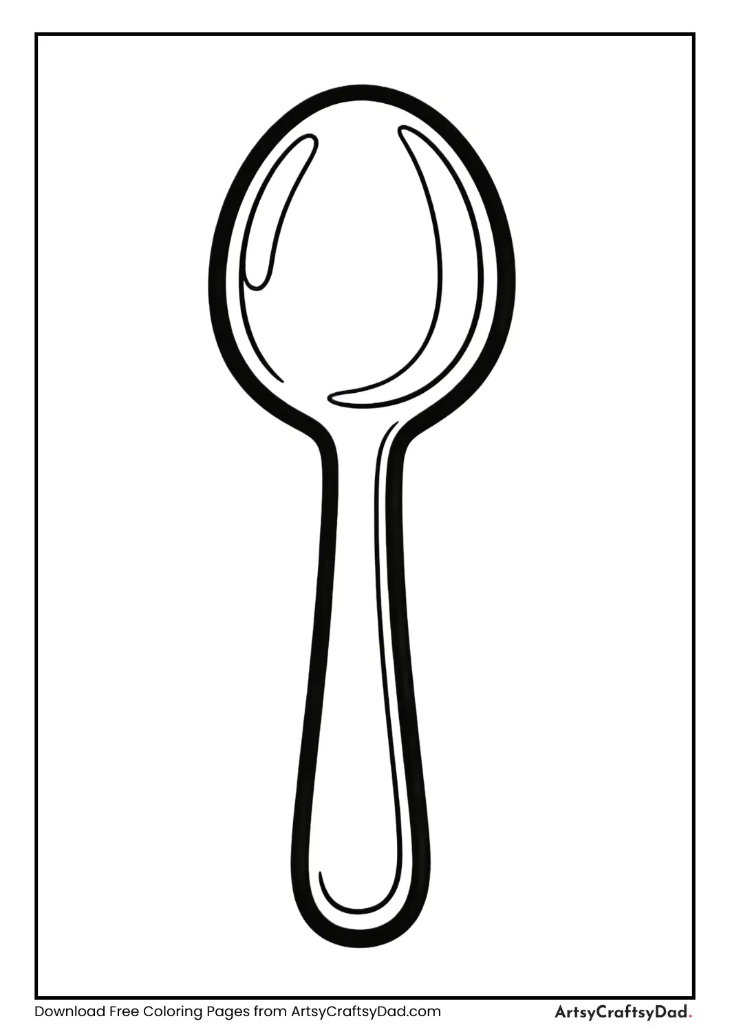 Black and white spoon coloring page for kids