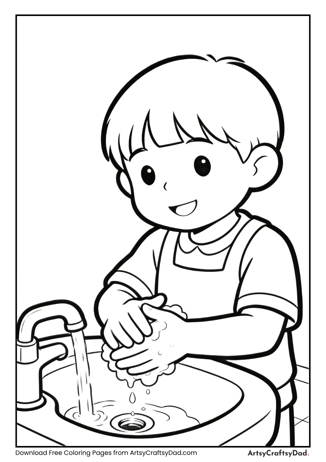 Child washing the back of hands with soap.
