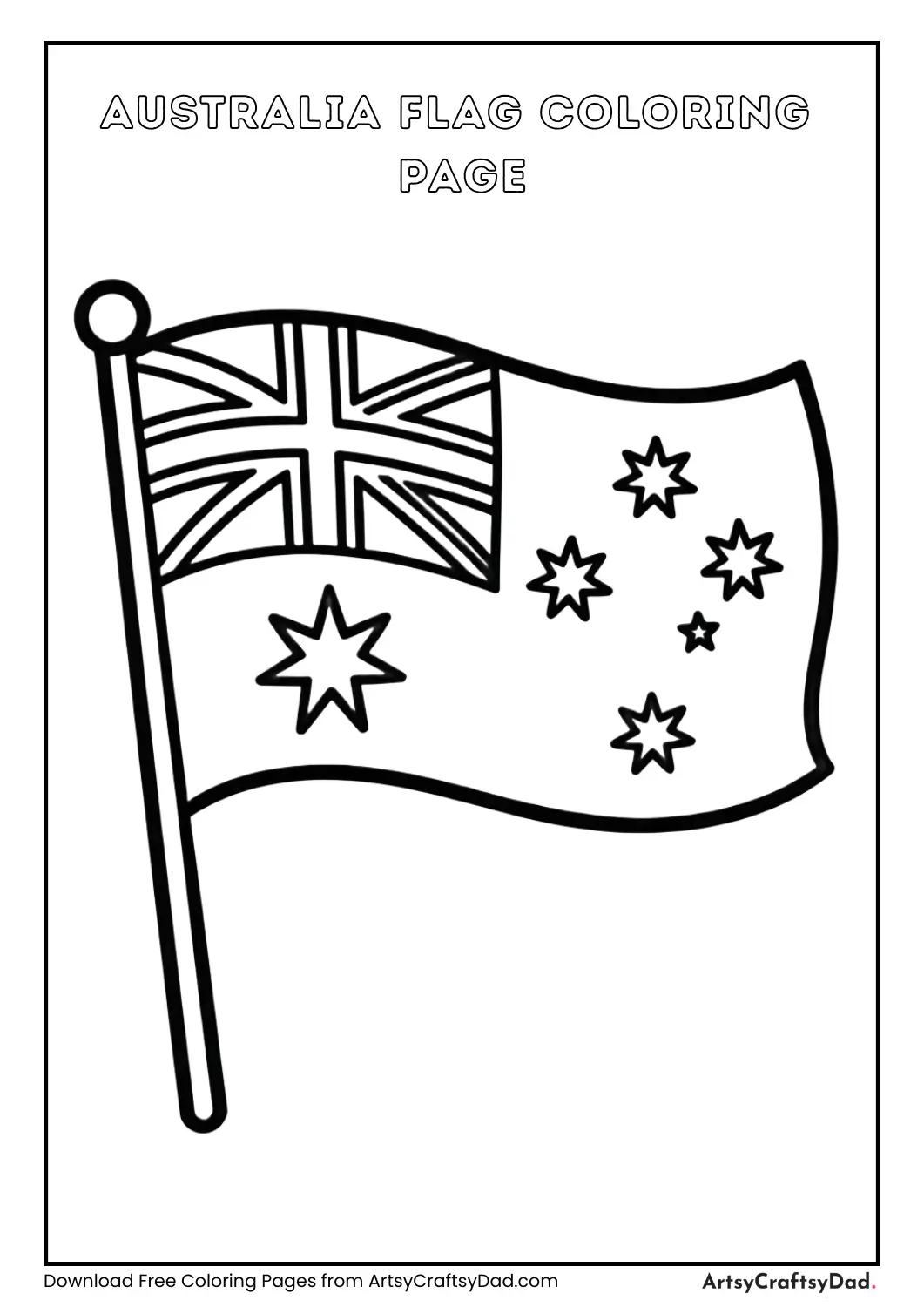 Black and white Australia flag coloring page for kids
