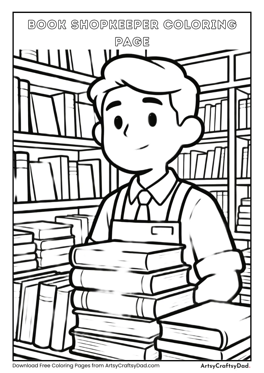 Bookshop keeper black and white coloring page